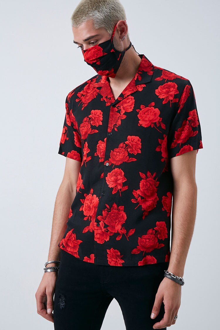 Rose Print Shirt & Face Mask Set