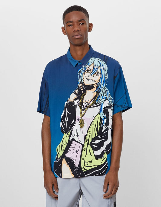 Camisa Padrao Anime Print Shirt