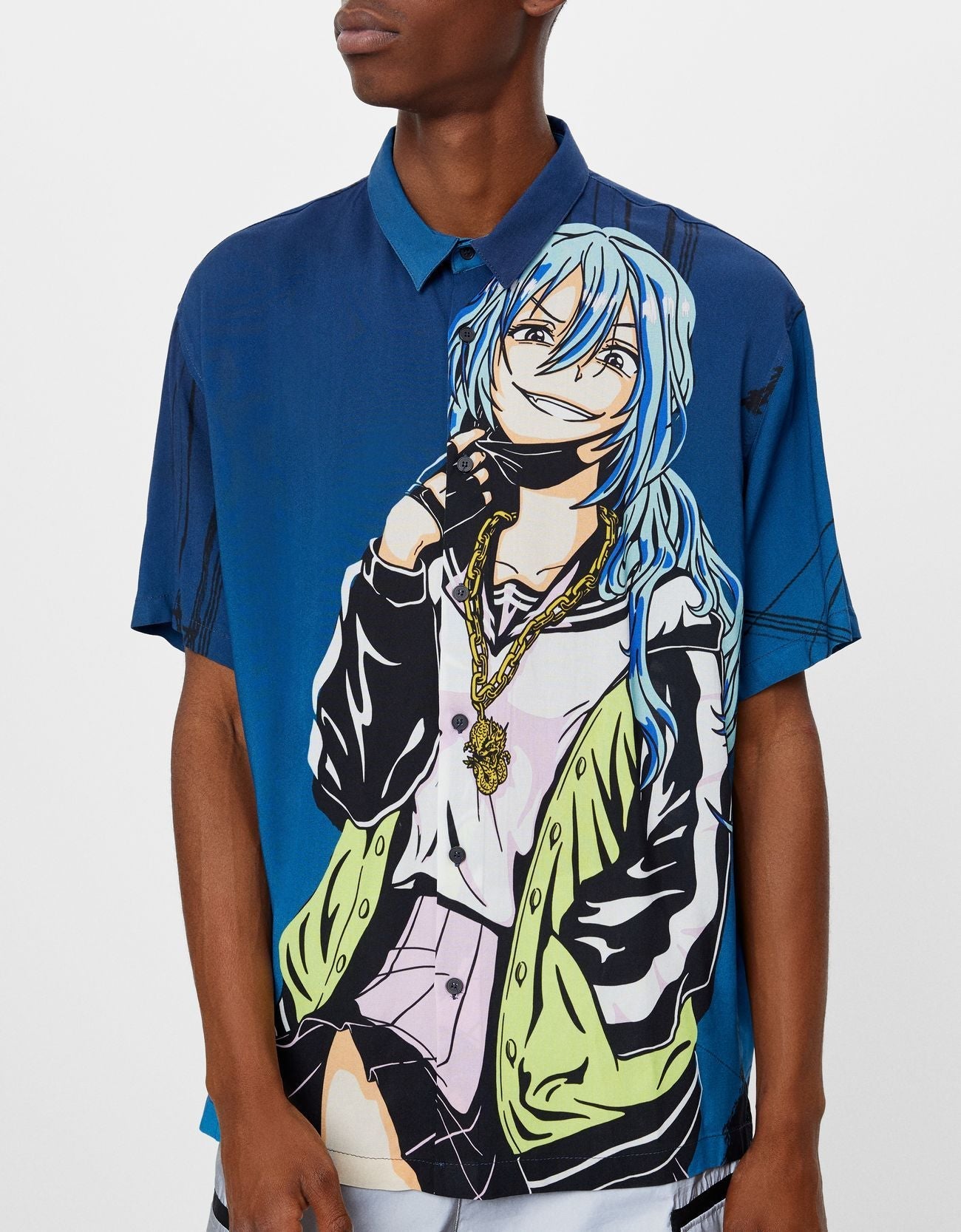 Camisa Padrao Anime Print Shirt