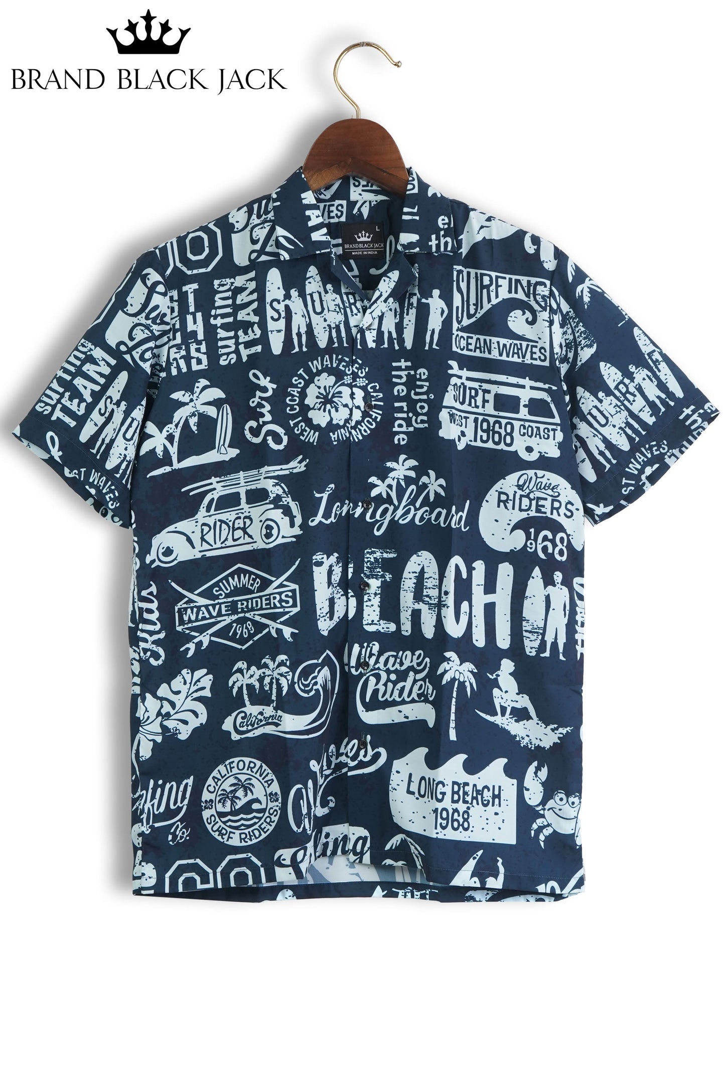 Pattern of West Coast California Wave Rider Surfing Mens Shirt by Black Jack for Beach Wear