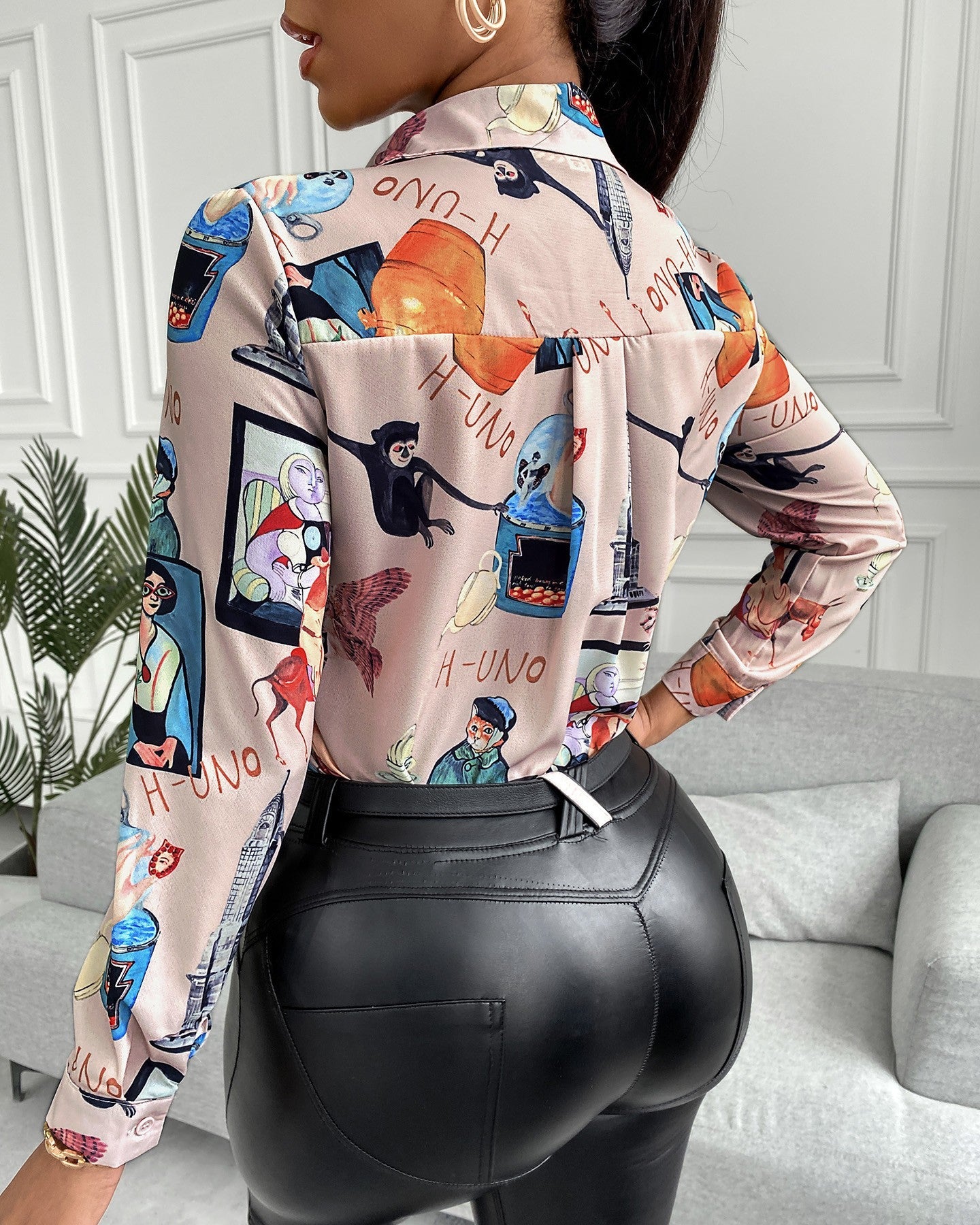 All Over Print Button Design Long Sleeve Shirt