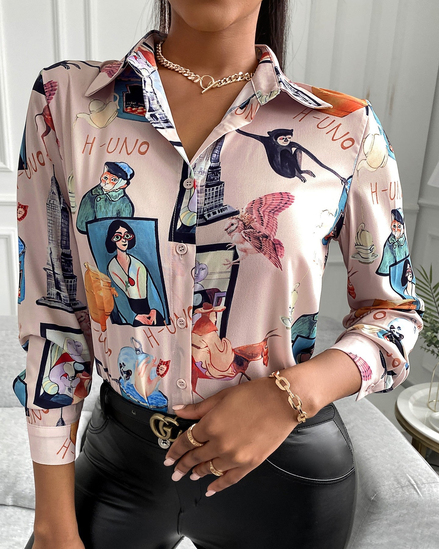 All Over Print Button Design Long Sleeve Shirt