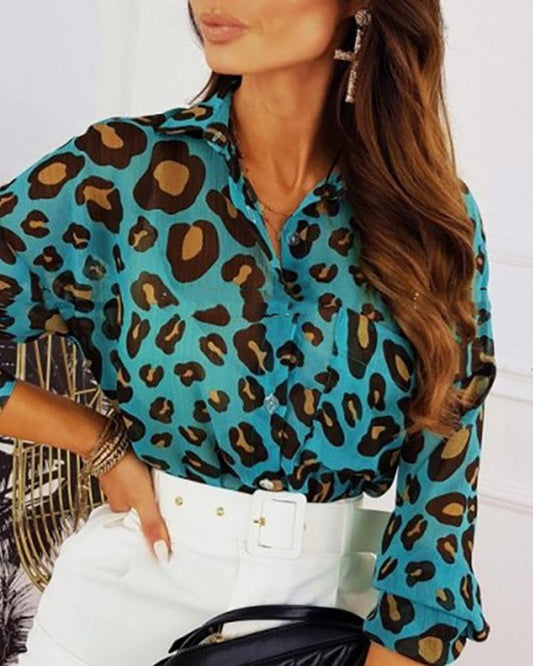 Cheetah Print Button Design Casual Shirt