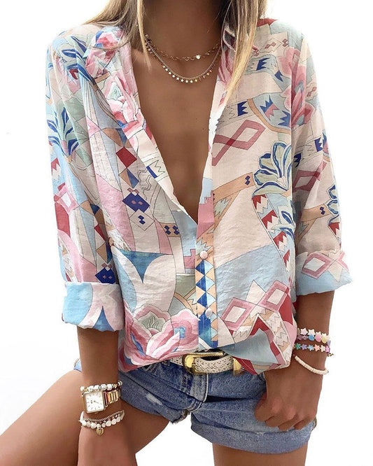 Floral Graphic Print Button Front Shirt