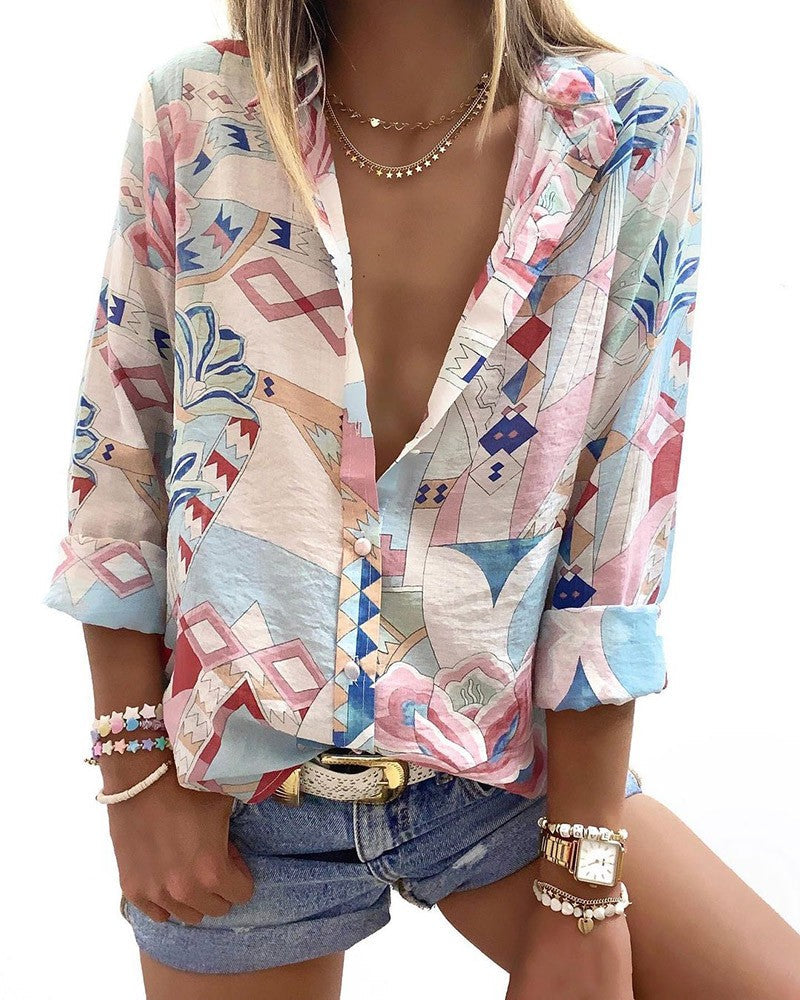 Floral Graphic Print Button Front Shirt