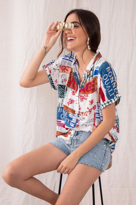 Newspaper Print Shirt For Women