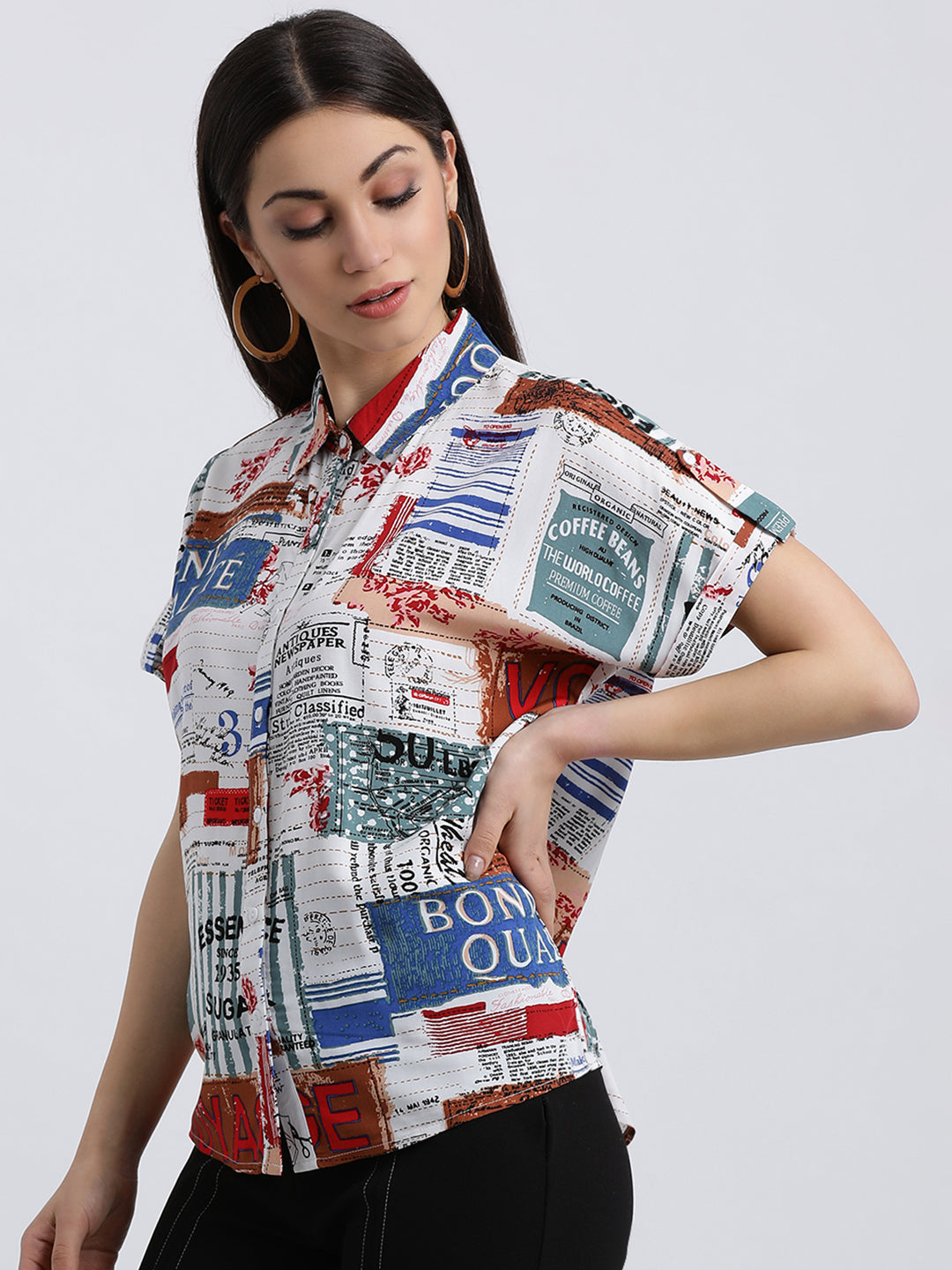 Newspaper Print Shirt For Women