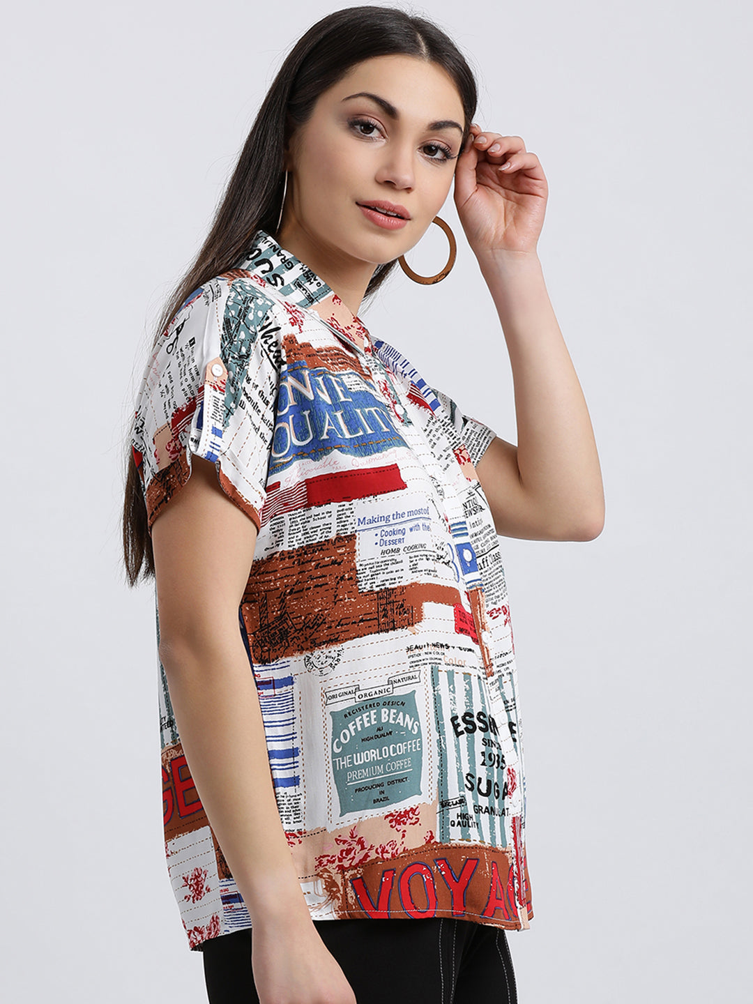 Newspaper Print Shirt For Women