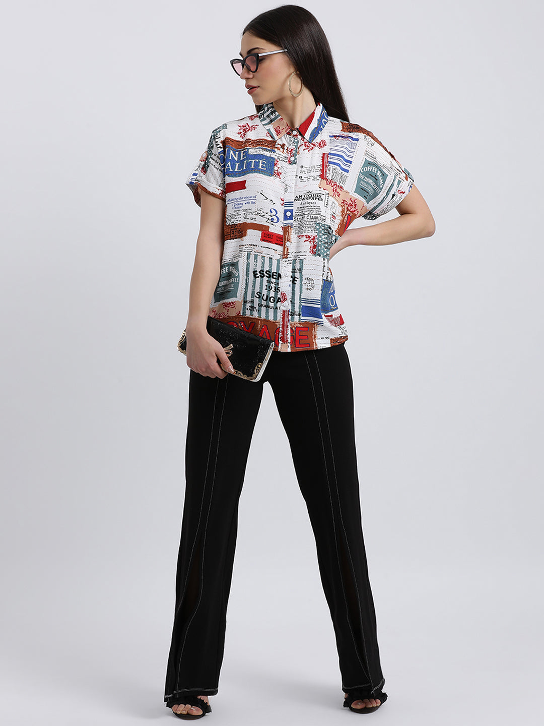 Newspaper Print Shirt For Women