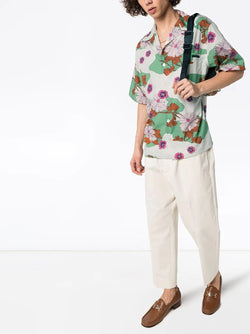 Green & Neutral Prada Floral print Cotton Shirt