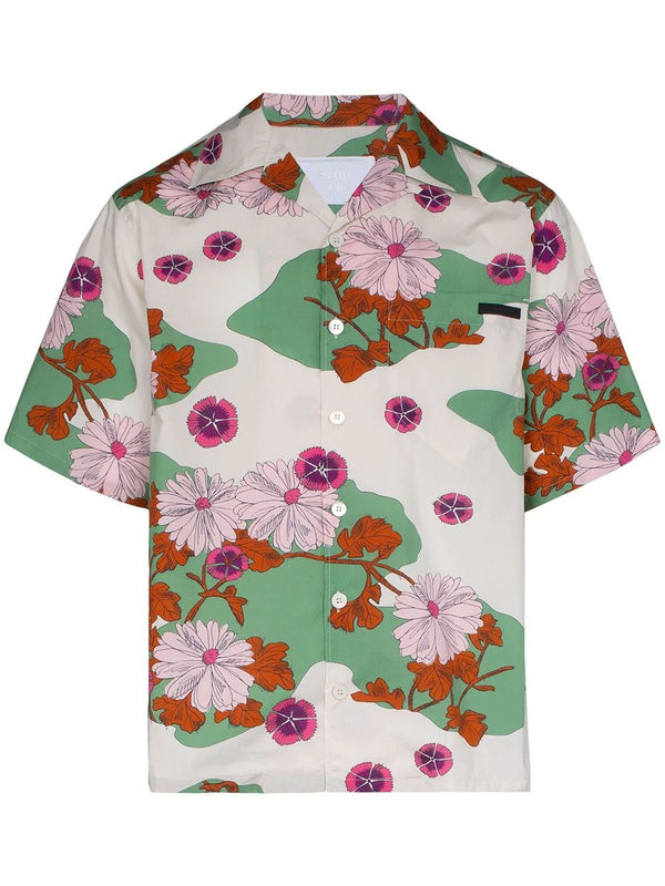 Green & Neutral Prada Floral print Cotton Shirt