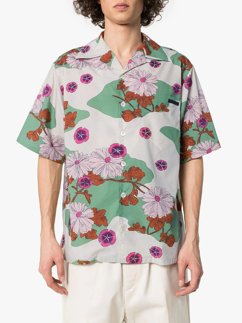 Green & Neutral Prada Floral print Cotton Shirt