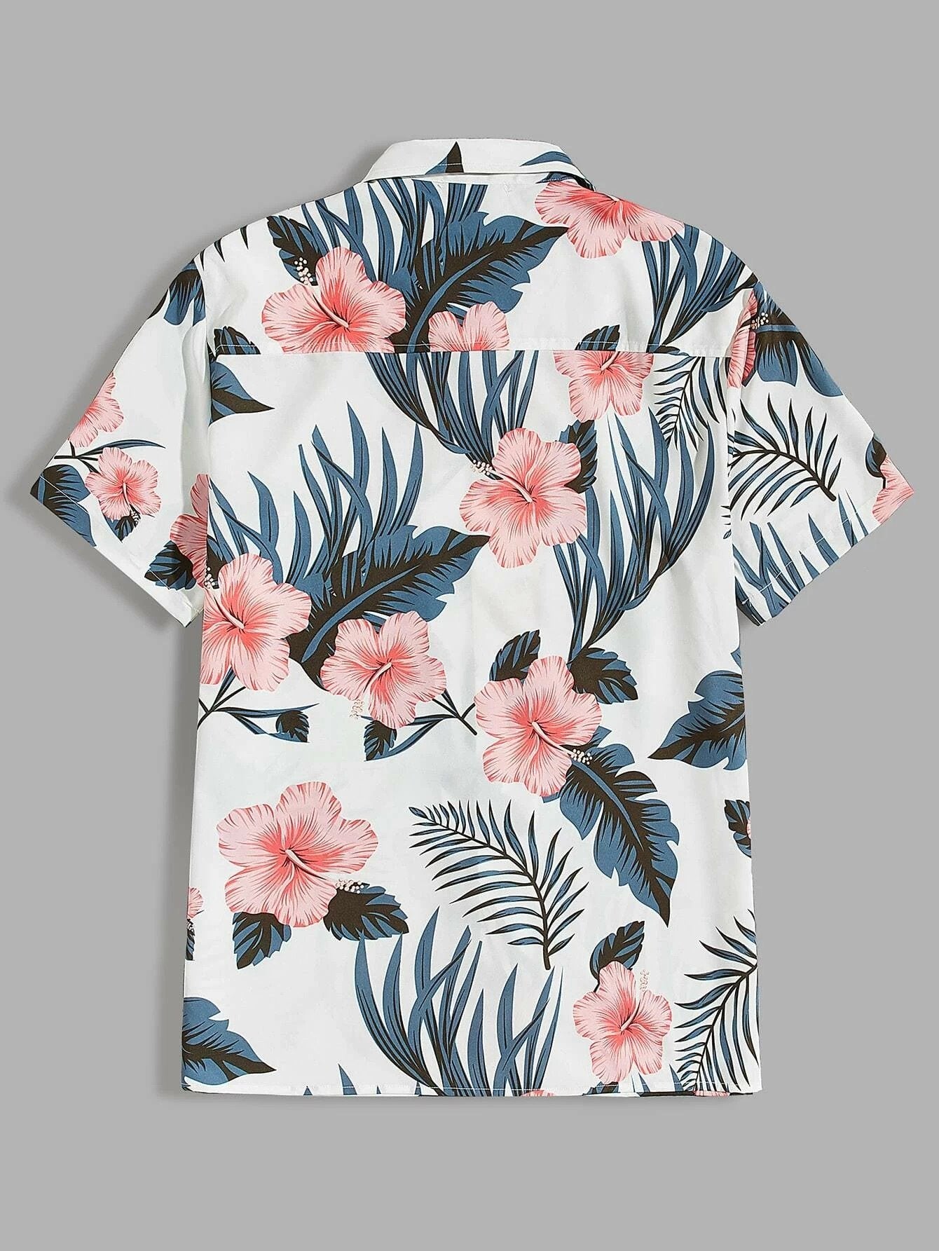 Men Notched Collar Tropical Print Shirt