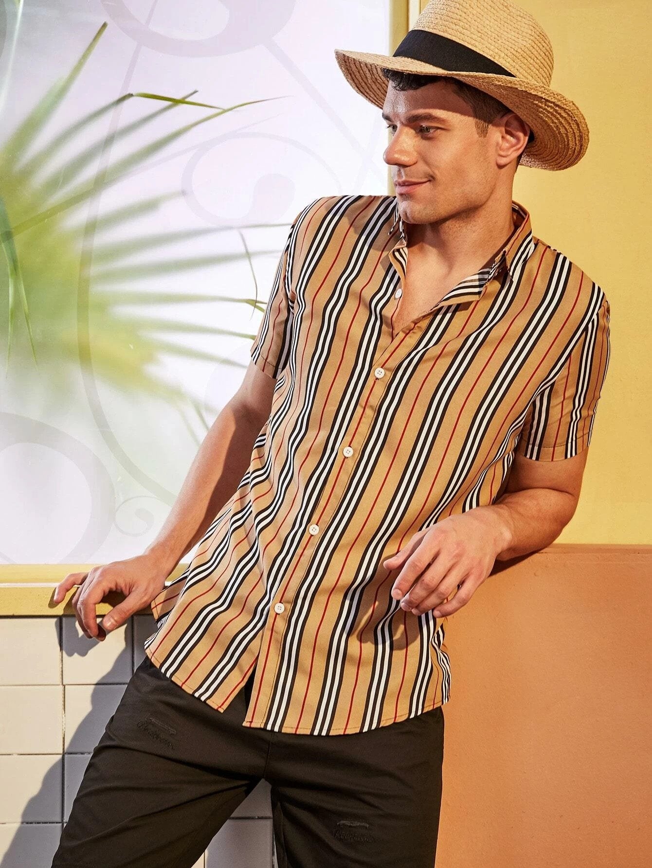 Men Striped Button Through Shirt