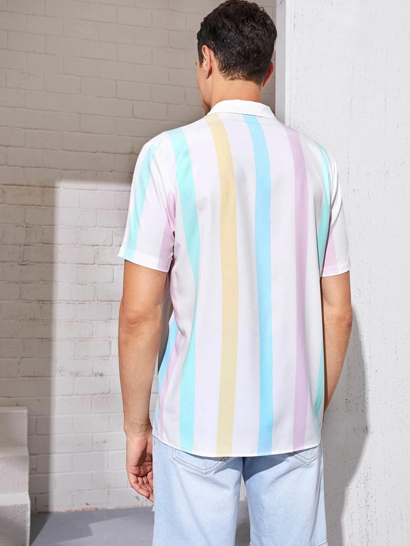 Men Button Front Striped Shirt