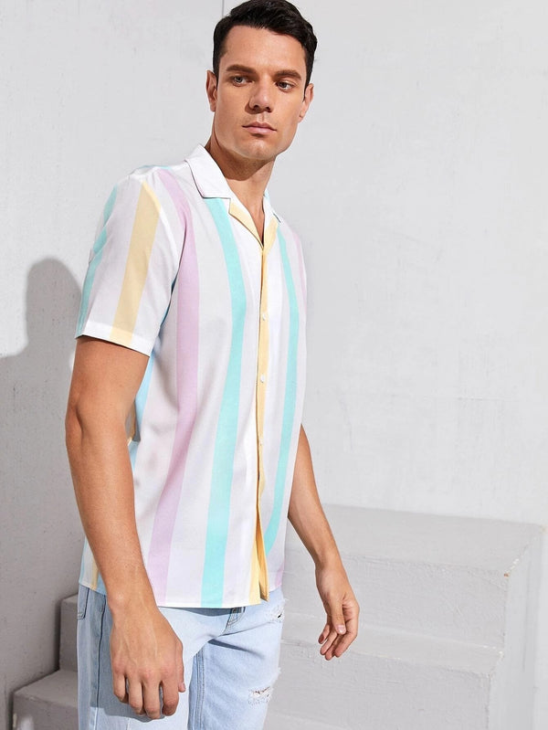 Men Button Front Striped Shirt