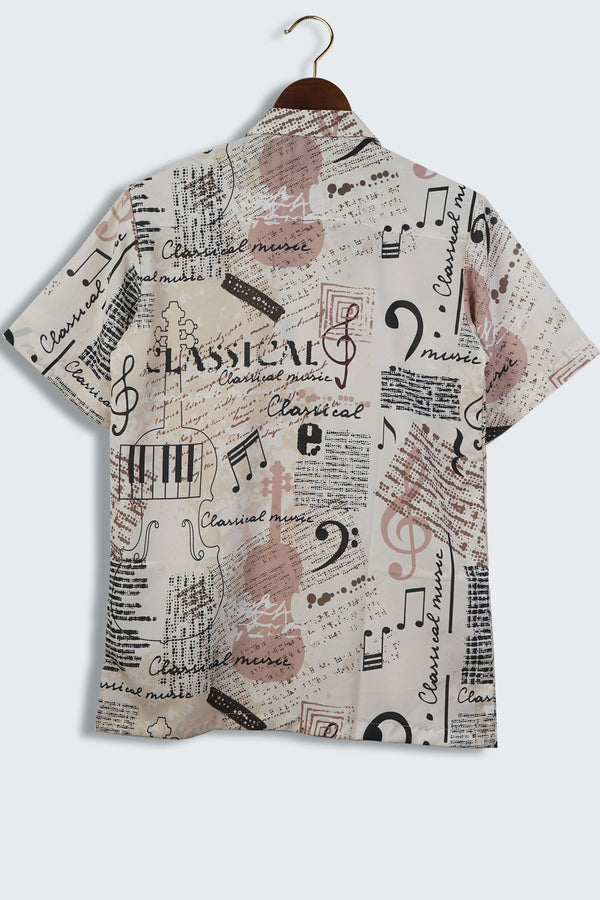 Classical Music Print With Ettering and Notes in Retro Scrapbook Style Mens Printed Shirts