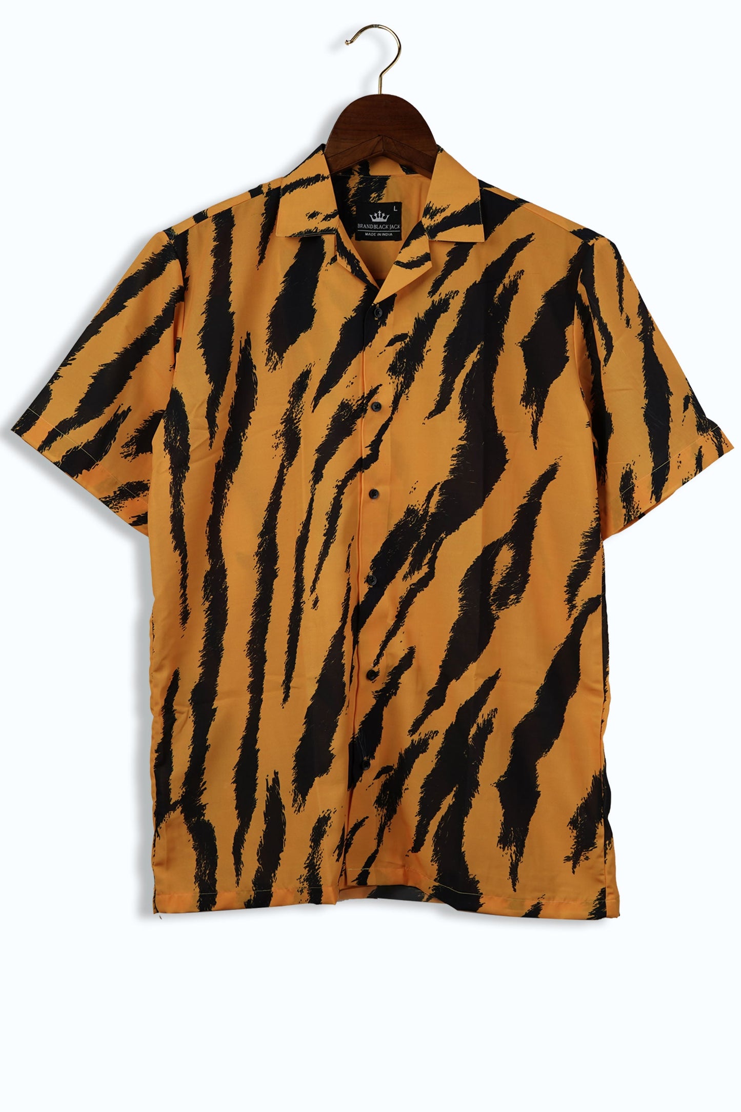 Tiger Yellow Stripe Black Jungle Safari Mens Printed Shirt by Black Jack