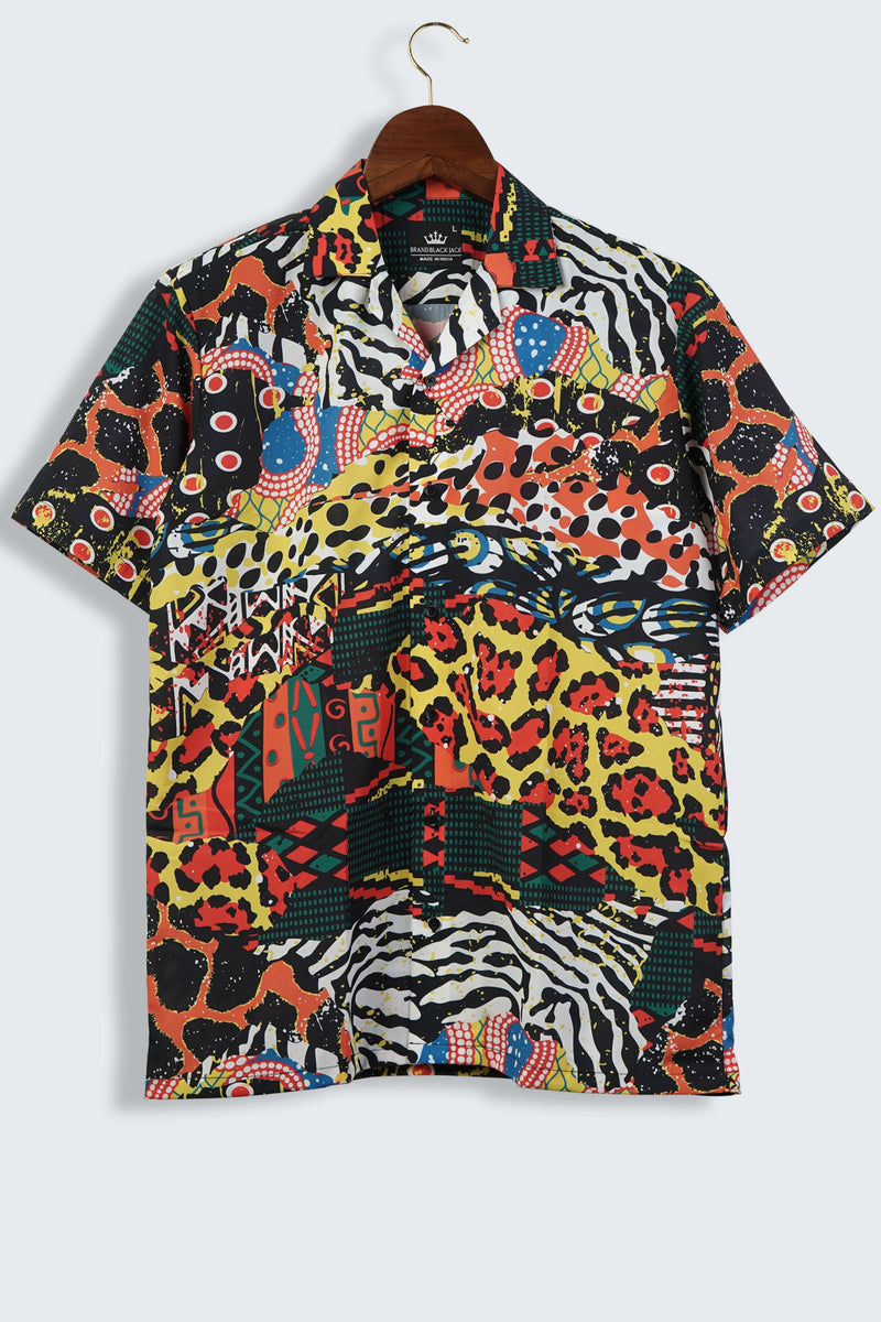 Traditional African Wild Animal Skins Pattern Mens Printed Shirt by Black Jack