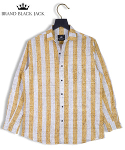 Pure Linen Yellow Striped Full Sleeve Shirt For Man By Brand Black Jack