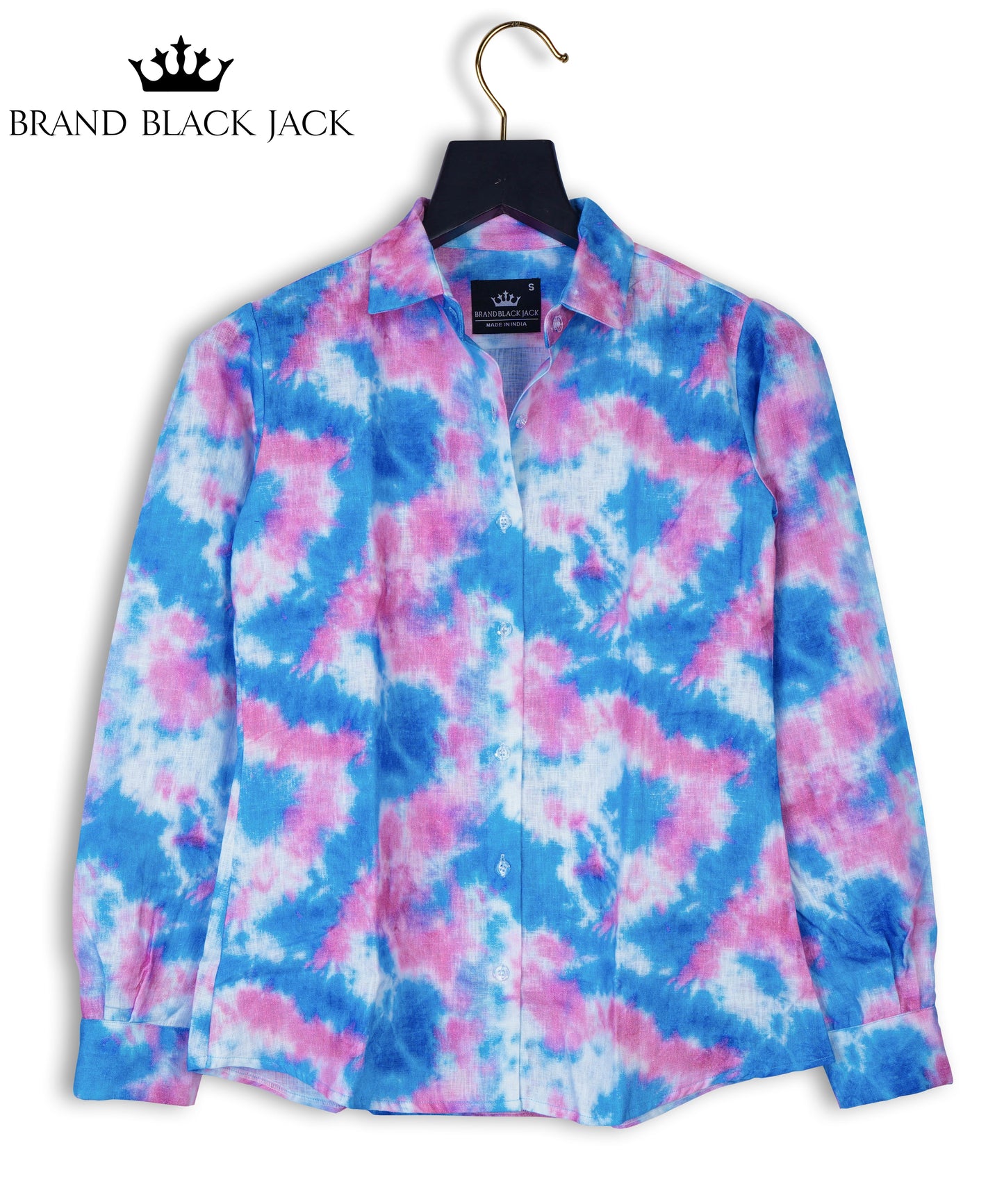 Pure Linen Colorfull Tie Die Smoke Print Women Full Sleeve Shirt By Brand Black Jack