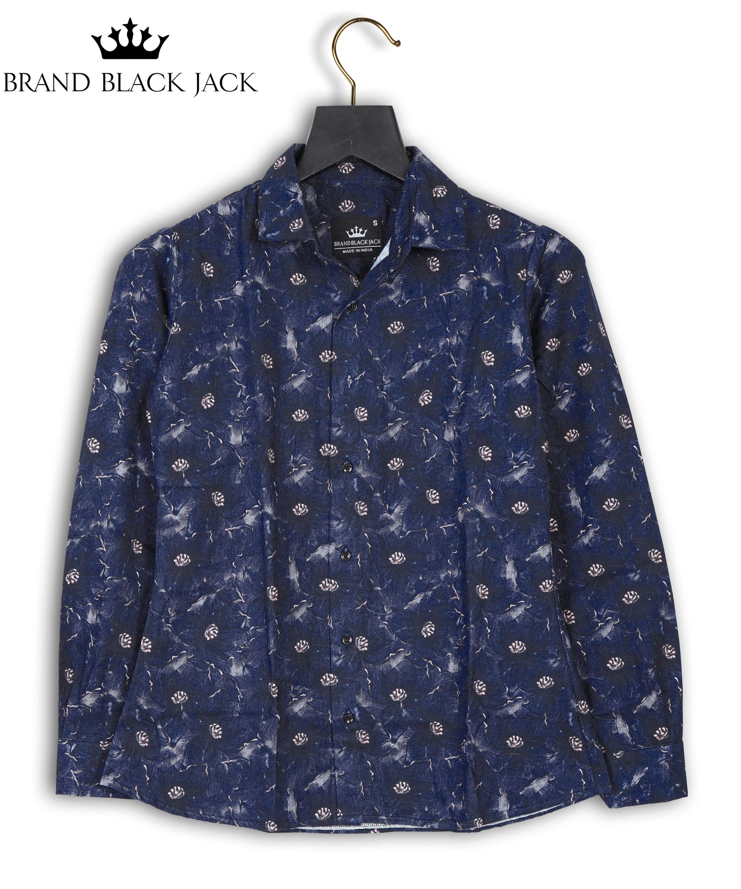 Linen Purple Attrective Lotus Floral Print Full Sleeve Women Shirt Top by Brand Black Jack