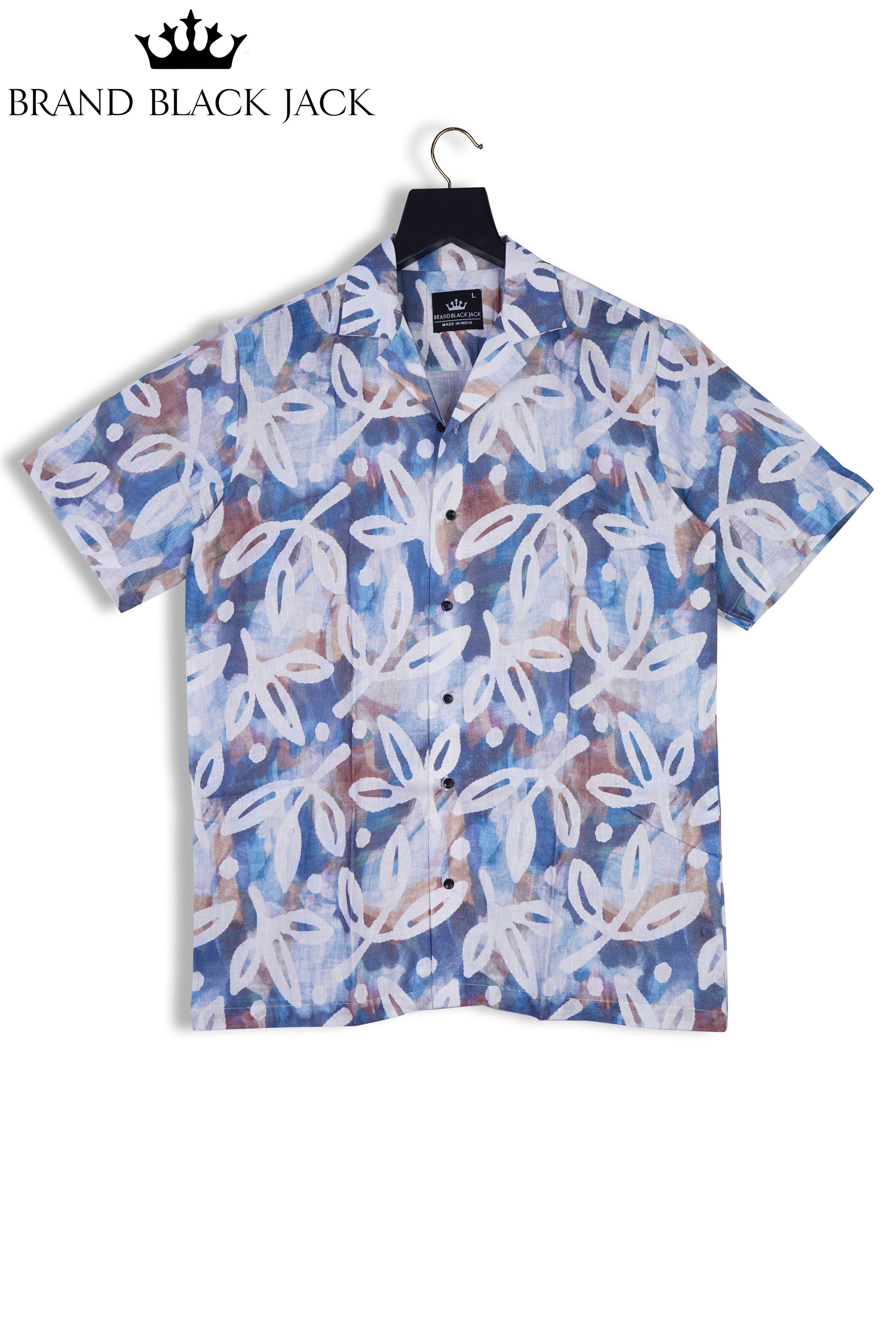 Mens Leaf  Mix print Half Sleeve Printed Linen Shirt By Brand Black Jack