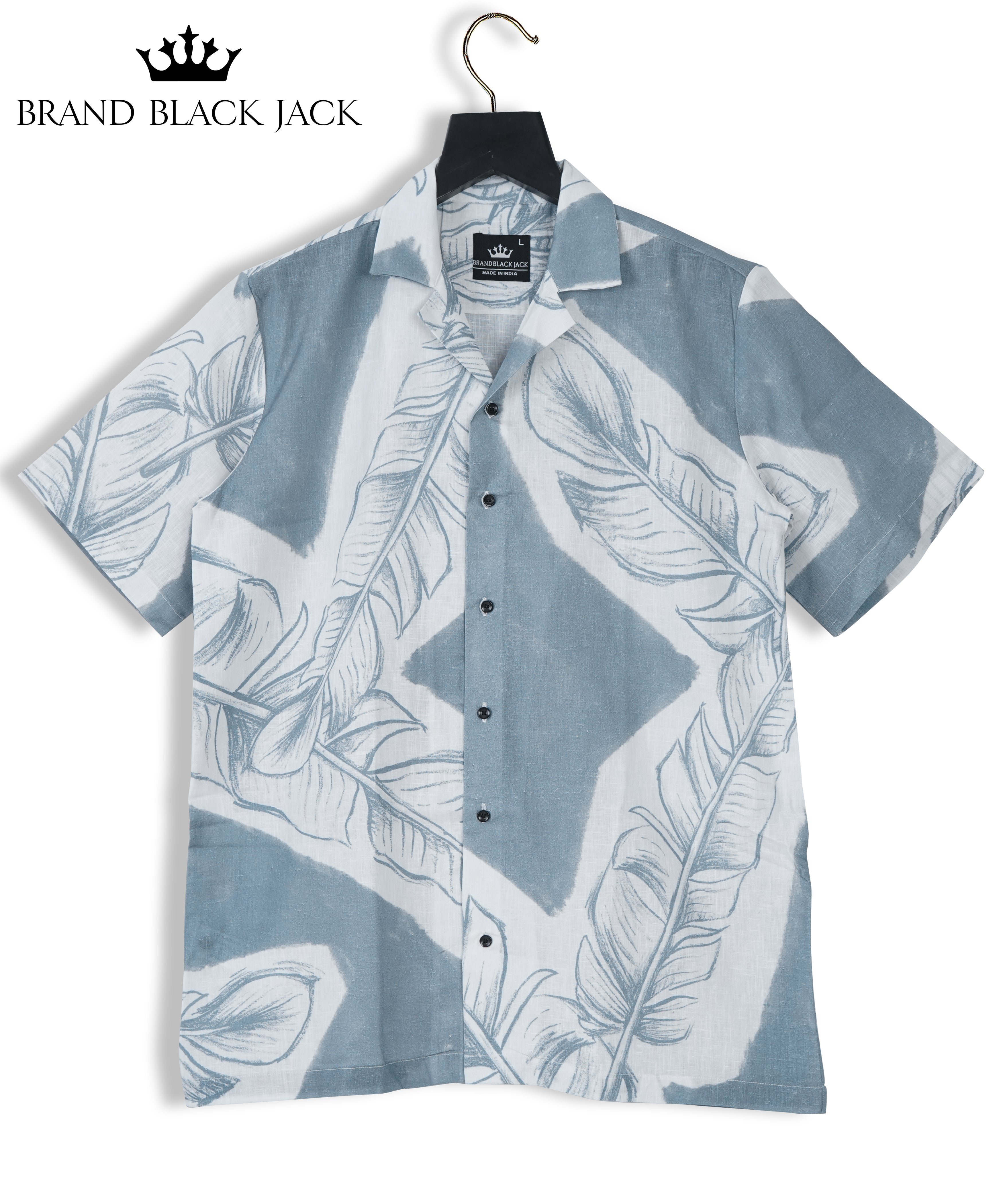 Linen Cuban Leaf nature design presentation Unique Good Moodbord Printed Shirt By Brand Black Jack