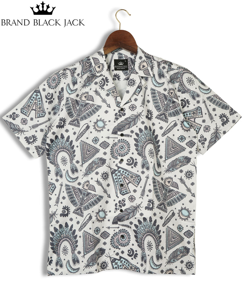 Native American Indian Symbols Printed Pure Cotton Mens Shirt by Brand Black Jack