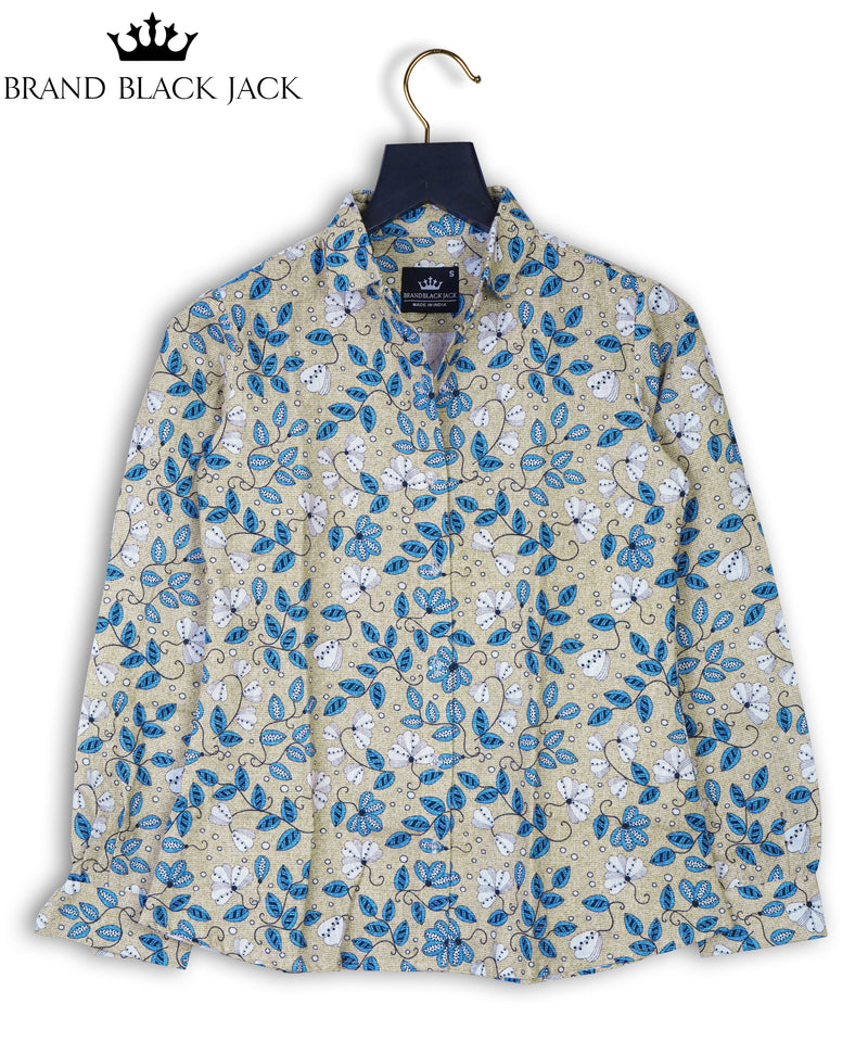 Cute Floral Pattern with Stylized Texture Linen Printed Women Shirt Top by Brand Black Jack