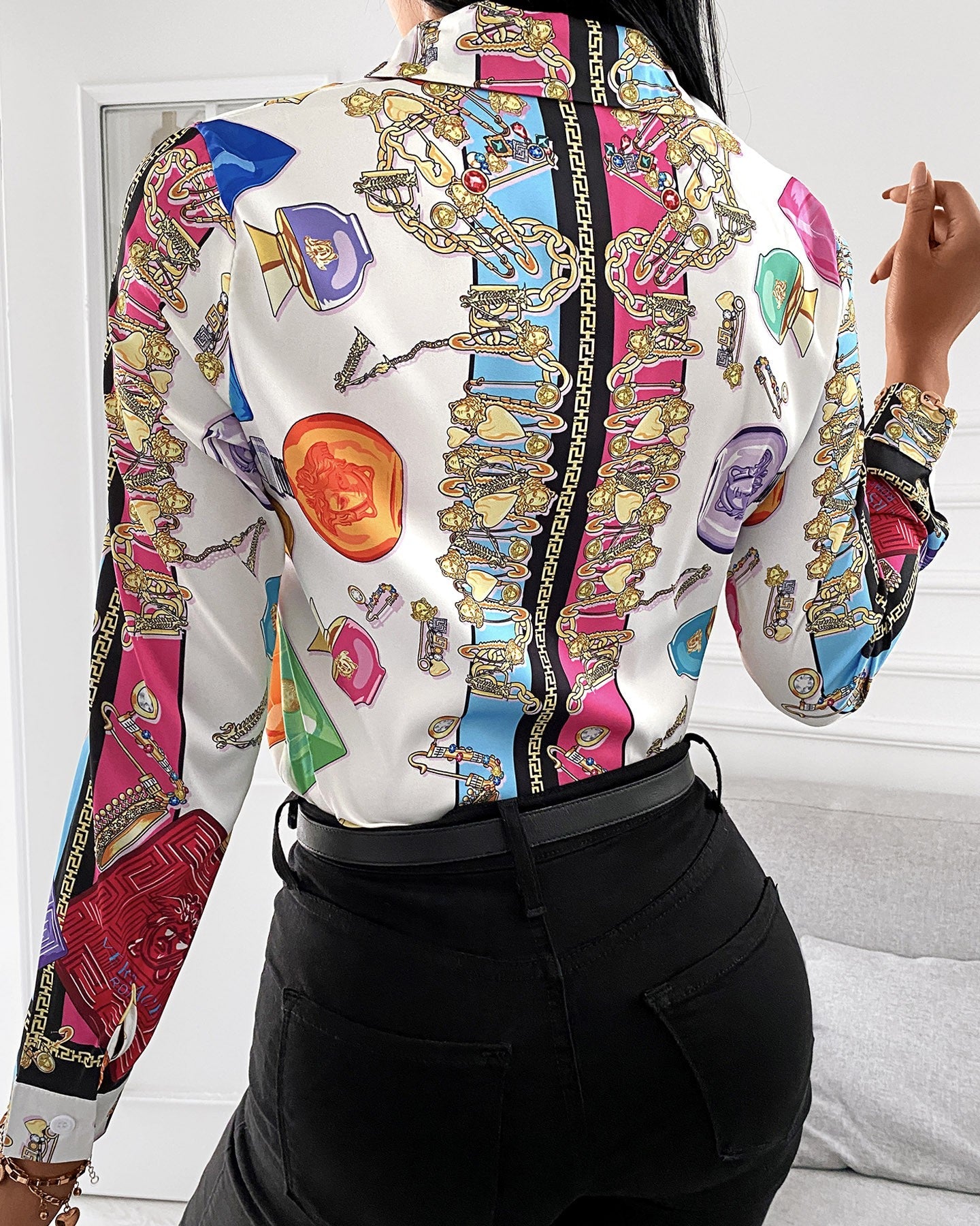 All Over Print V Neck Long Sleeve Shirt