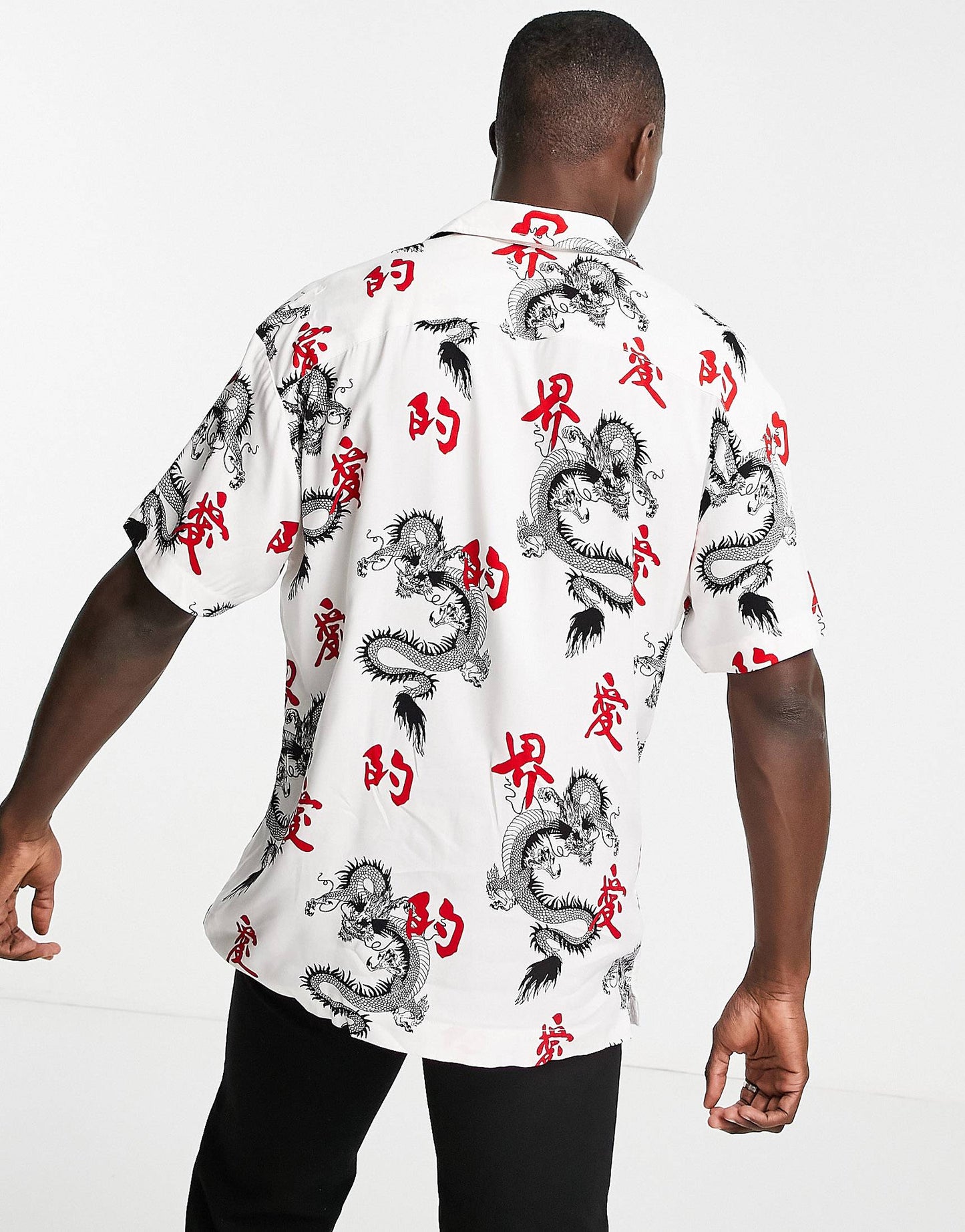 Originals viscose shirt with revere collar in white dragon print