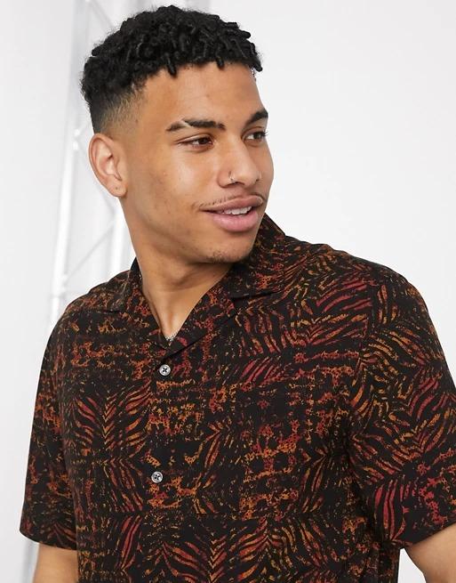 Burton Menswear Short Sleeve Shirt With Animal Print