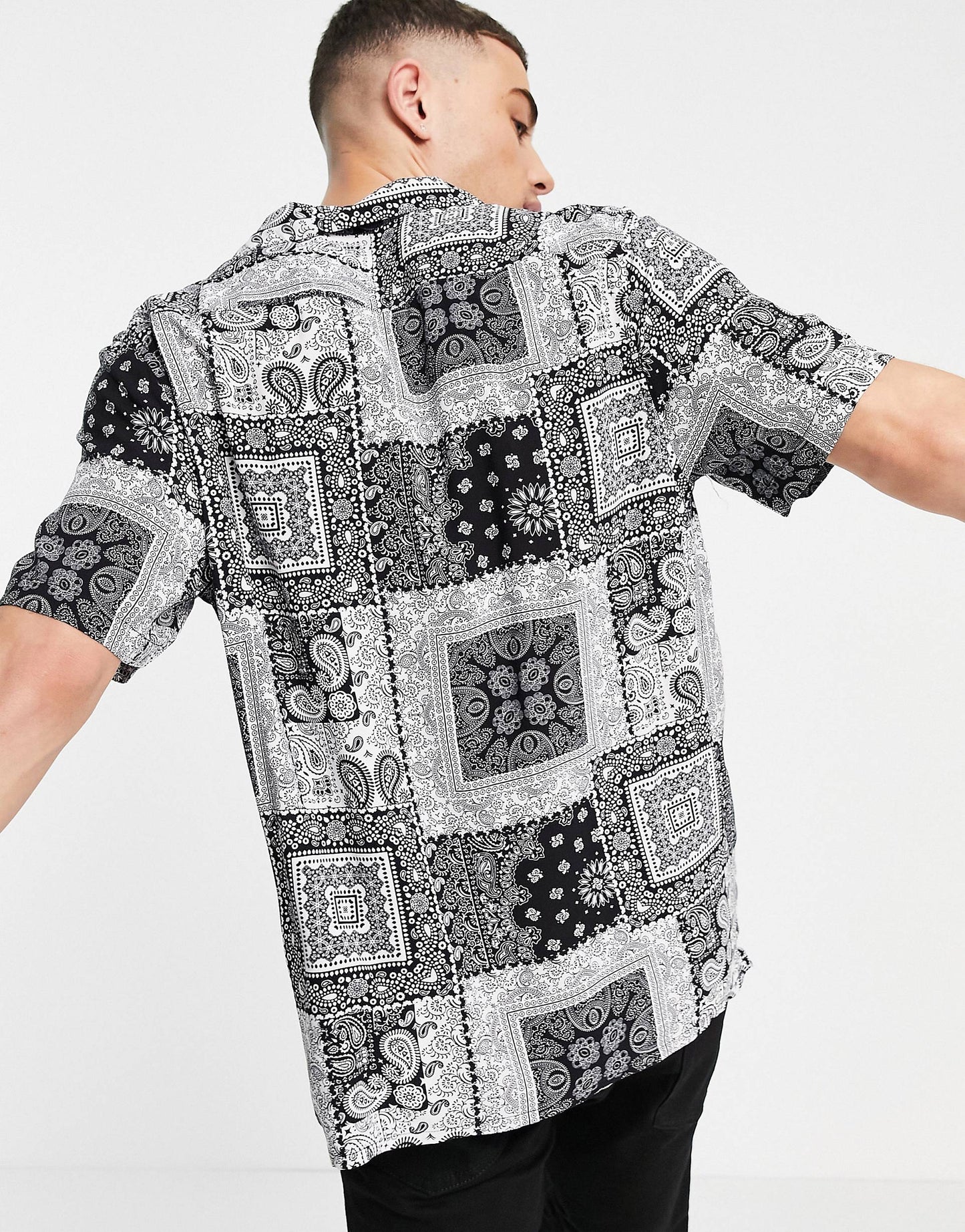 New Look Bandana print shirt in Black Half Sleeve