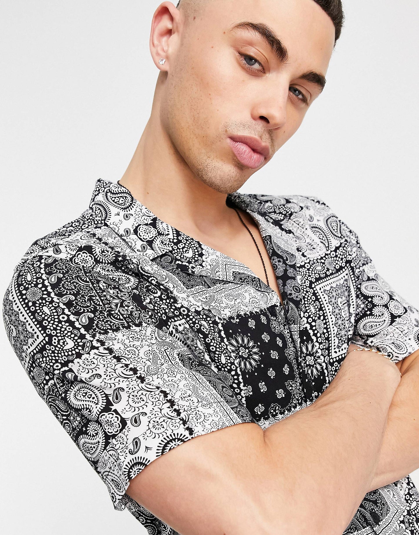 New Look Bandana print shirt in Black Half Sleeve