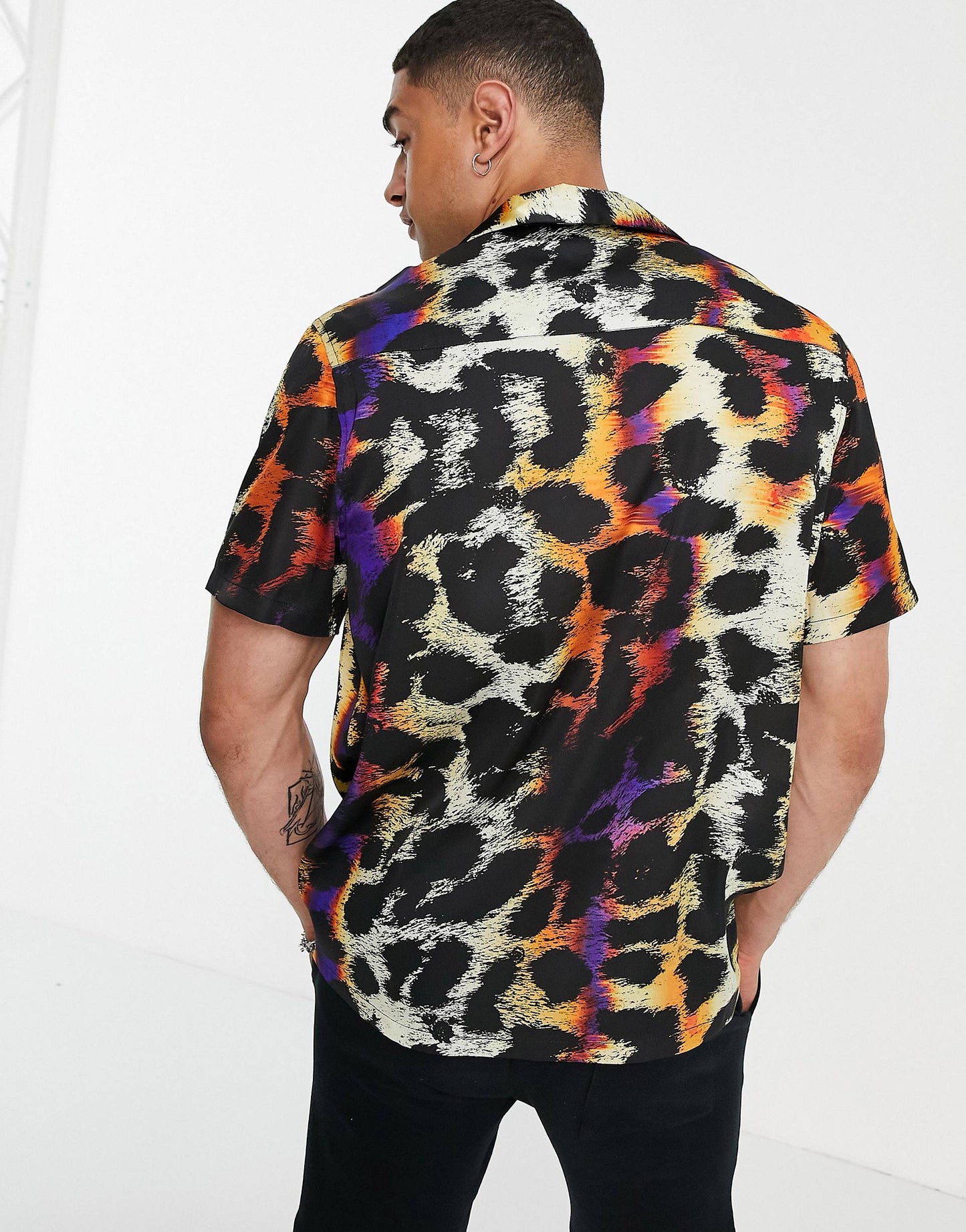 Relaxed Revere Shirt In Satin Animal Print Half Sleeve Shirt