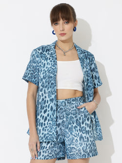 Animal Figure Linen Women Shorts Co-Ord Set by Brand Black Jack