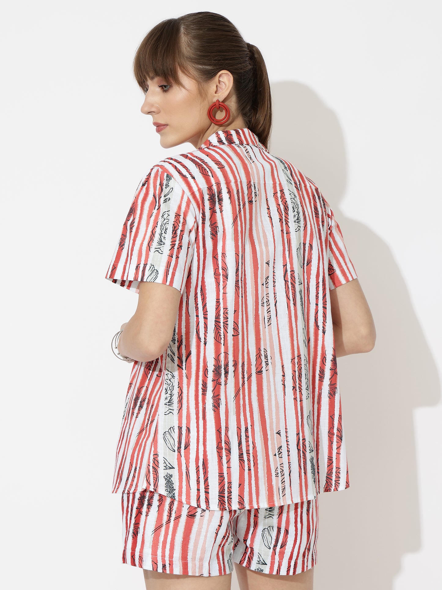 Red Stripe Linen Women Shorts Co-Ord Set by Brand Black Jack