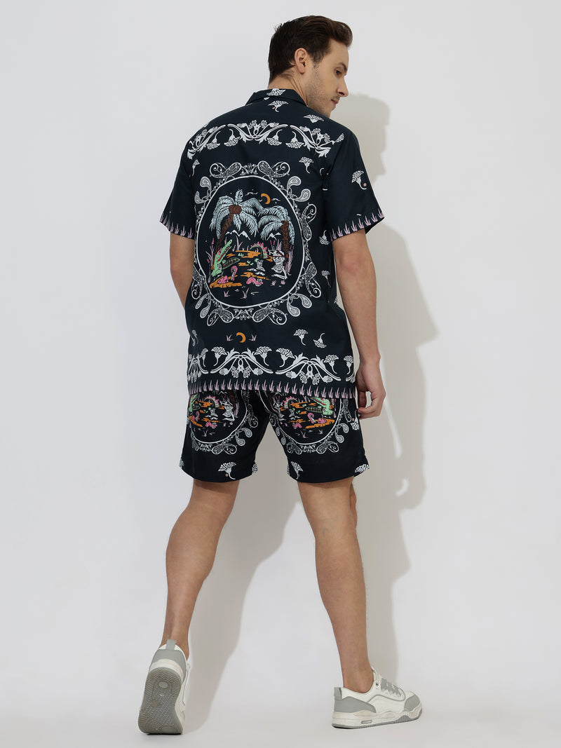 Crocodile Linen Men's Shorts Co-Ord Set by Brand Black Jack