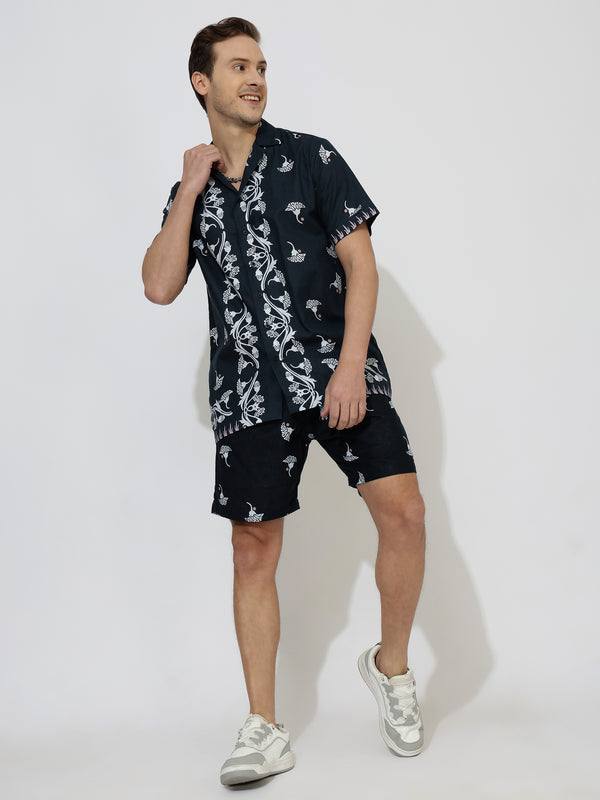 Crocodile Linen Men's Shorts Co-Ord Set by Brand Black Jack