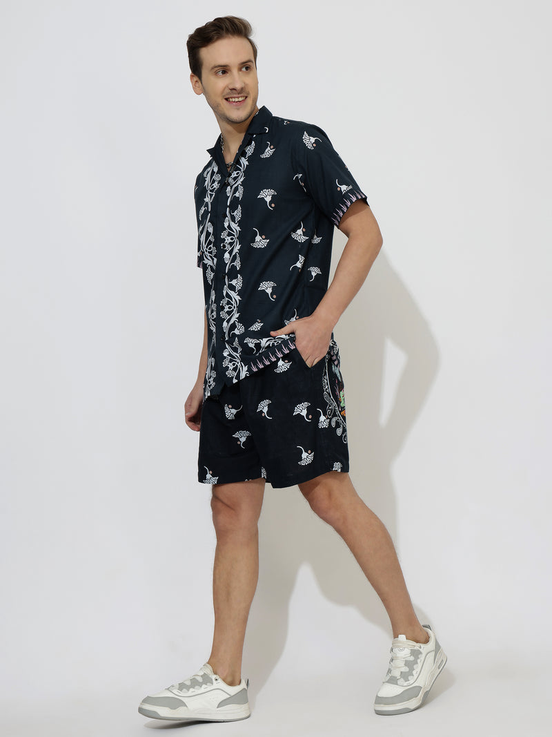 Crocodile Linen Men's Shorts Co-Ord Set by Brand Black Jack