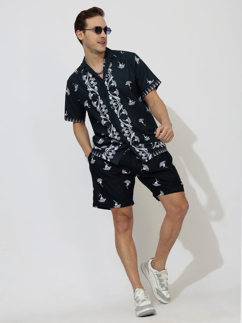 Crocodile Linen Men's Shorts Co-Ord Set by Brand Black Jack