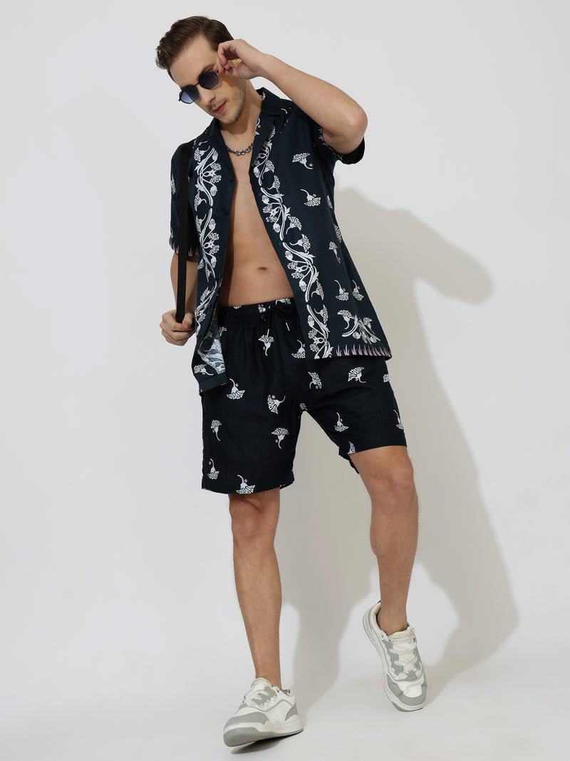 Crocodile Linen Men's Shorts Co-Ord Set by Brand Black Jack