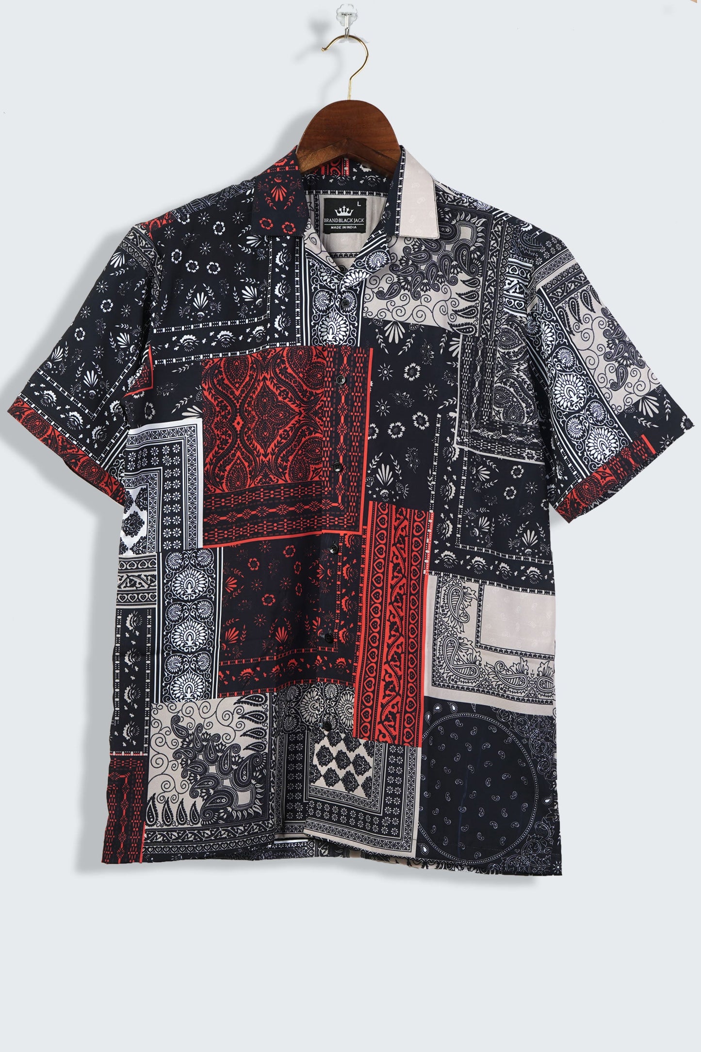 Bandana Patchwork Print Mens Printed Shirts by Black Jack