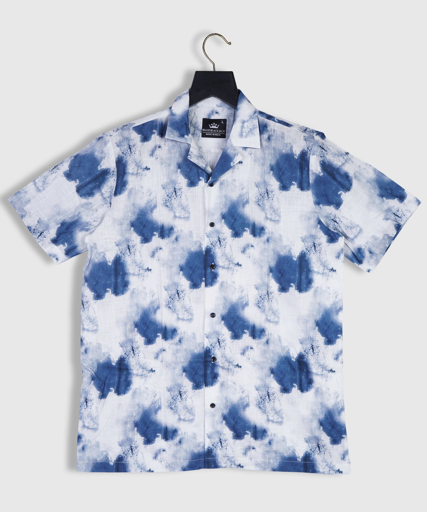 Linen Blue and White Tie Dye Half Sleeve Printed Shirt By Brand Black jack