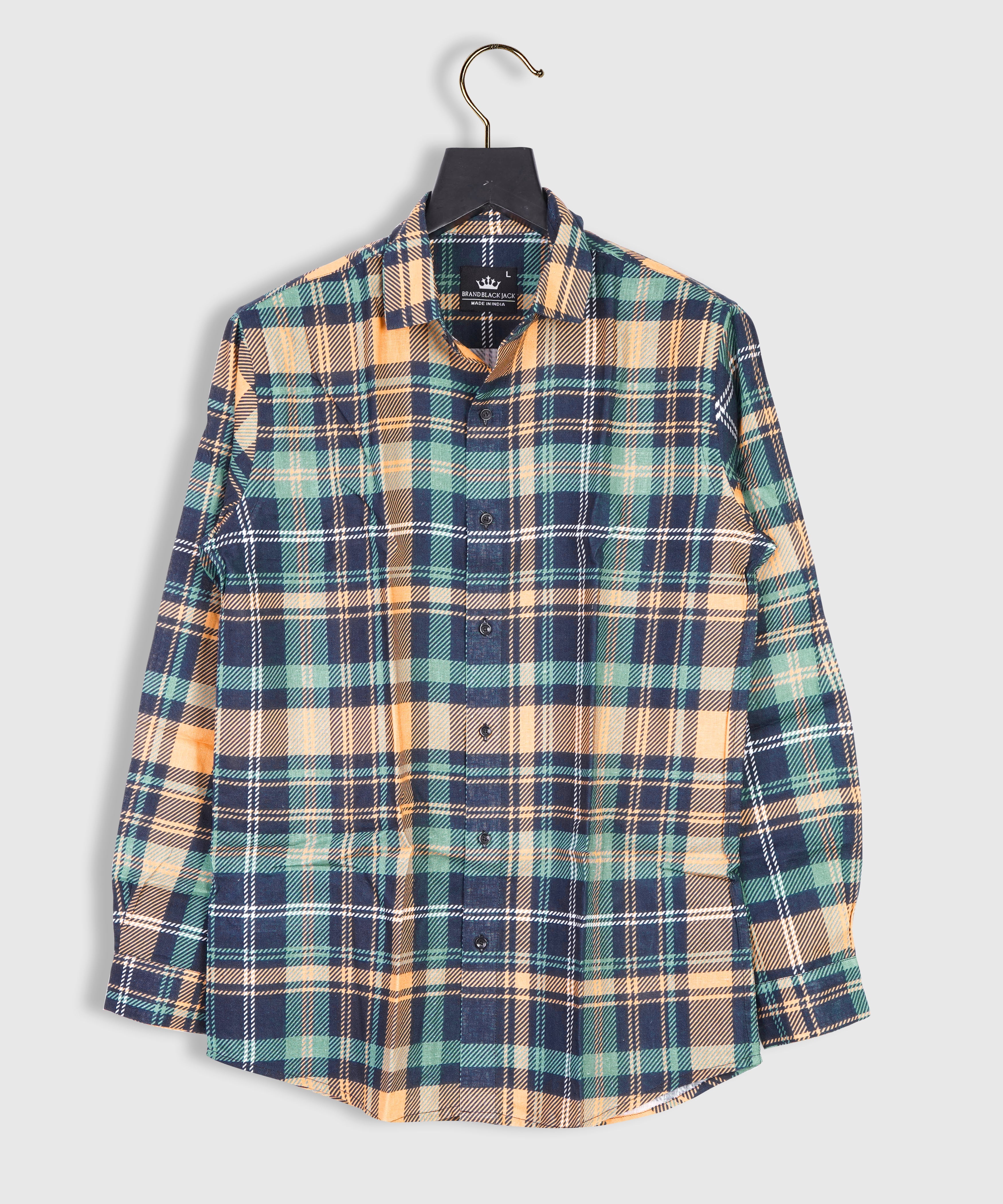 Pure Linen Winter Collection Plaid Tartan Checked Print Full Sleeve Mens Shirt by Brand Black Jack