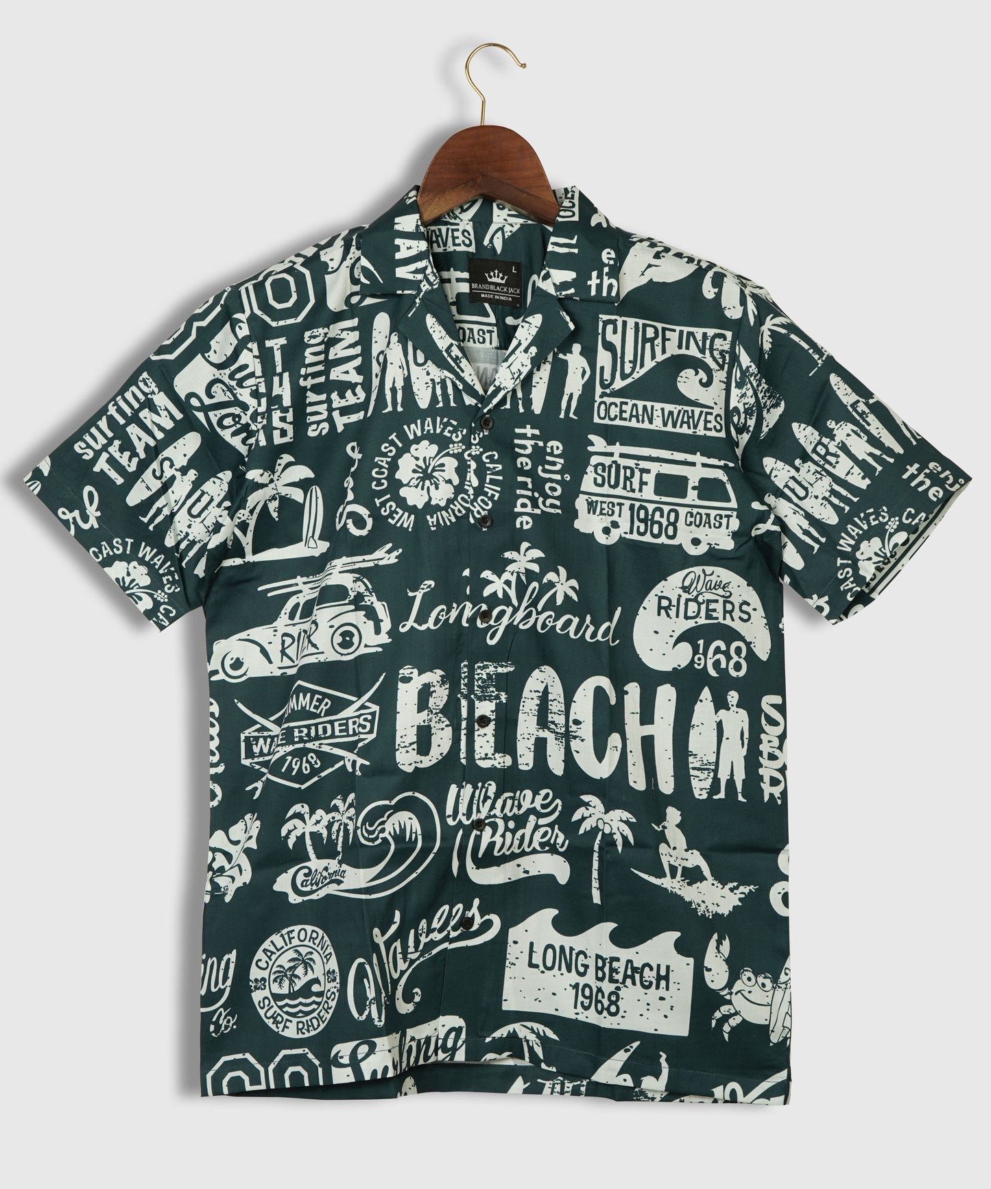 Pattern of West Coast California Wave Rider Surfing Pure Cotton Mens Shirt by Black Jack