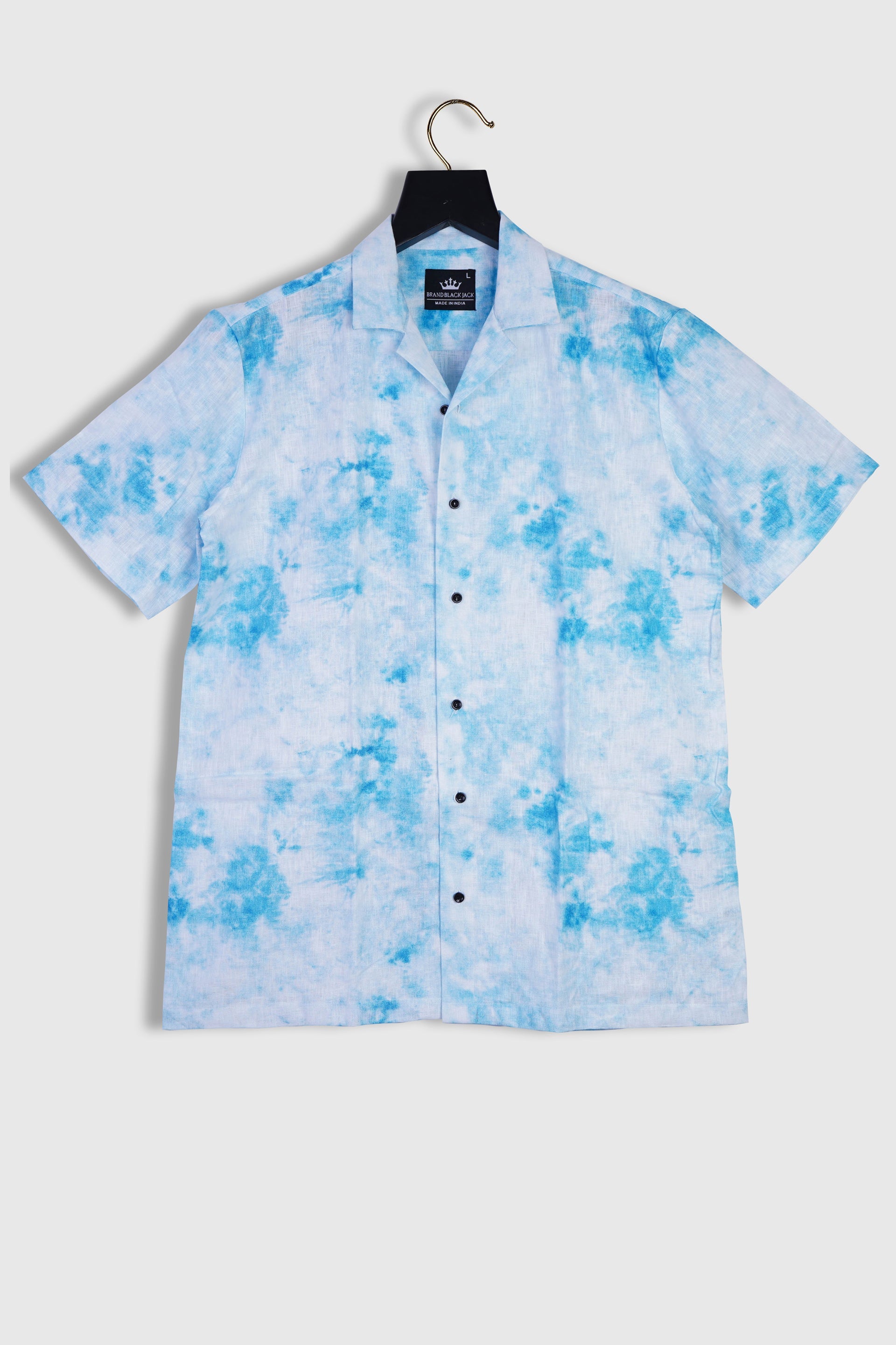 Pure Linen Colorfull Tie Die Smoke Sky Blue Color Printed Men Full Sleeve Shirt By Brand Black Jack