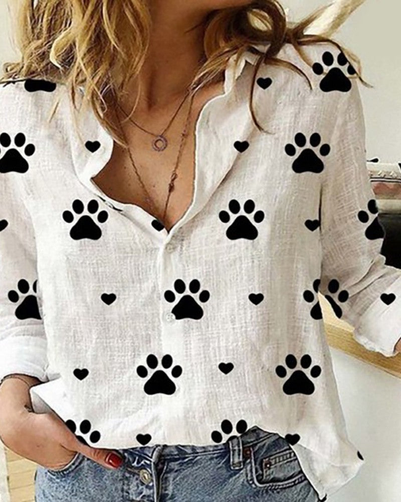 Paw Print Long Sleeve Casual Shirt