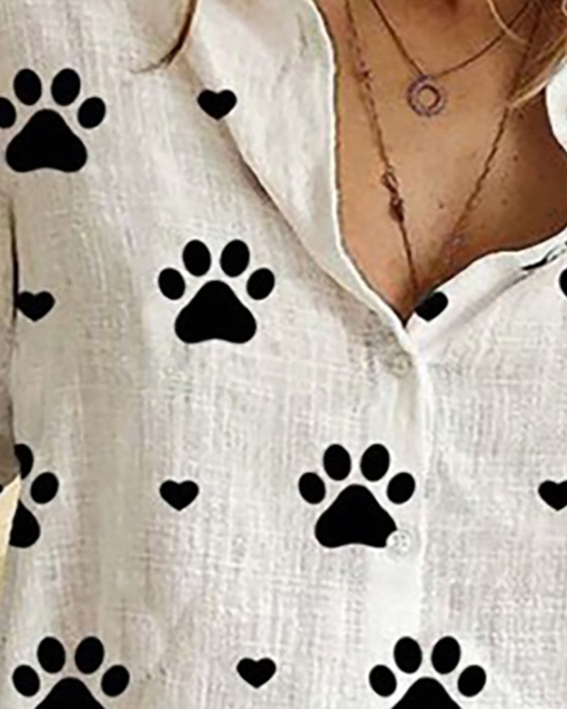 Paw Print Long Sleeve Casual Shirt